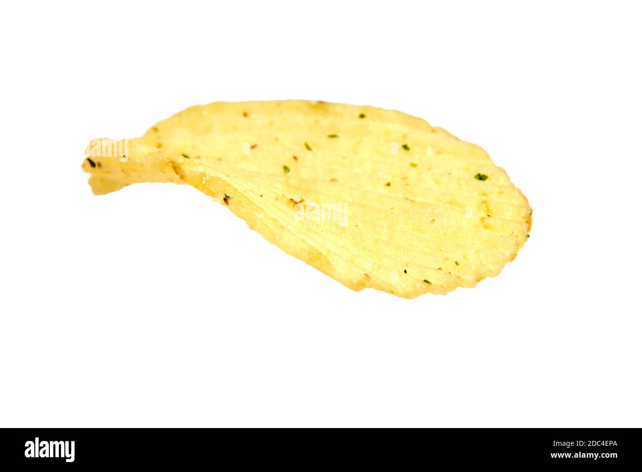 rippled potato chips with condiment, isolated on white background Stock