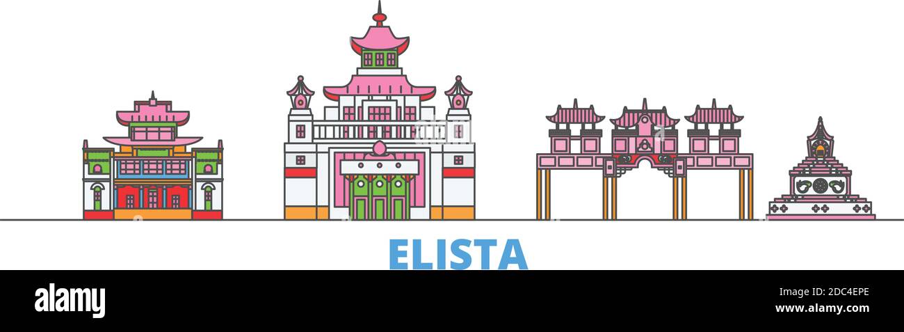 Russia, Elista line cityscape, flat vector. Travel city landmark, oultine illustration, line world icons Stock Vector