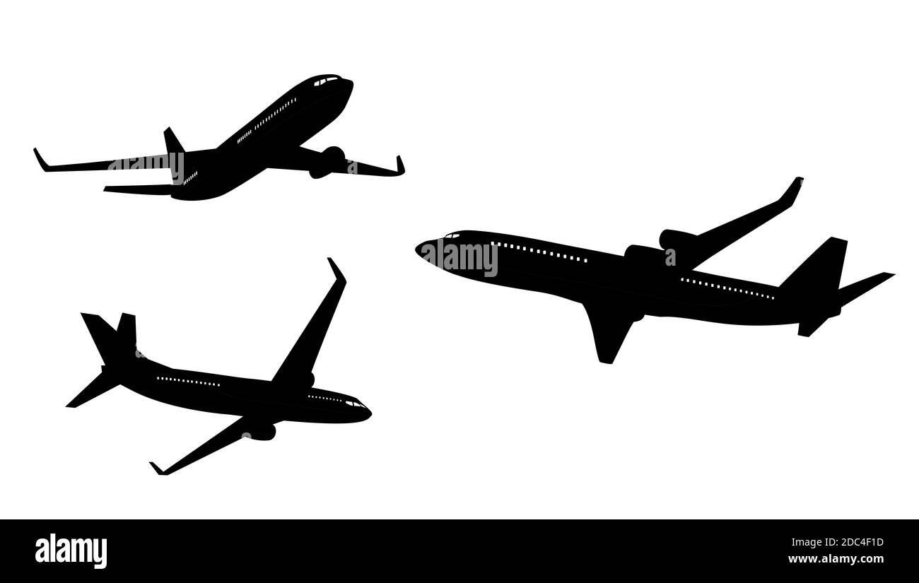 Flat airplane silhouette collection set isolated on white background ...