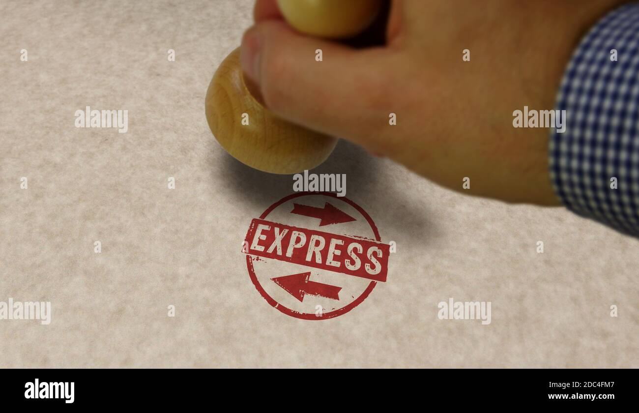 Express stamp and stamping hand. Quick delivery, fast shipping, service