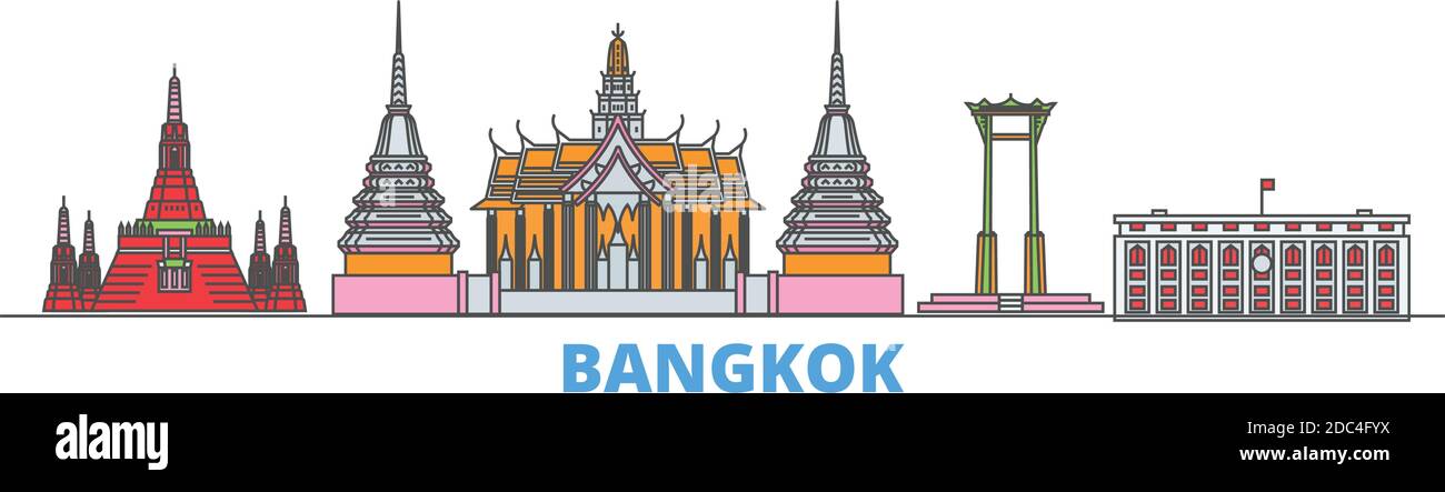 Thailand, Bangkok line cityscape, flat vector. Travel city landmark, oultine illustration, line world icons Stock Vector