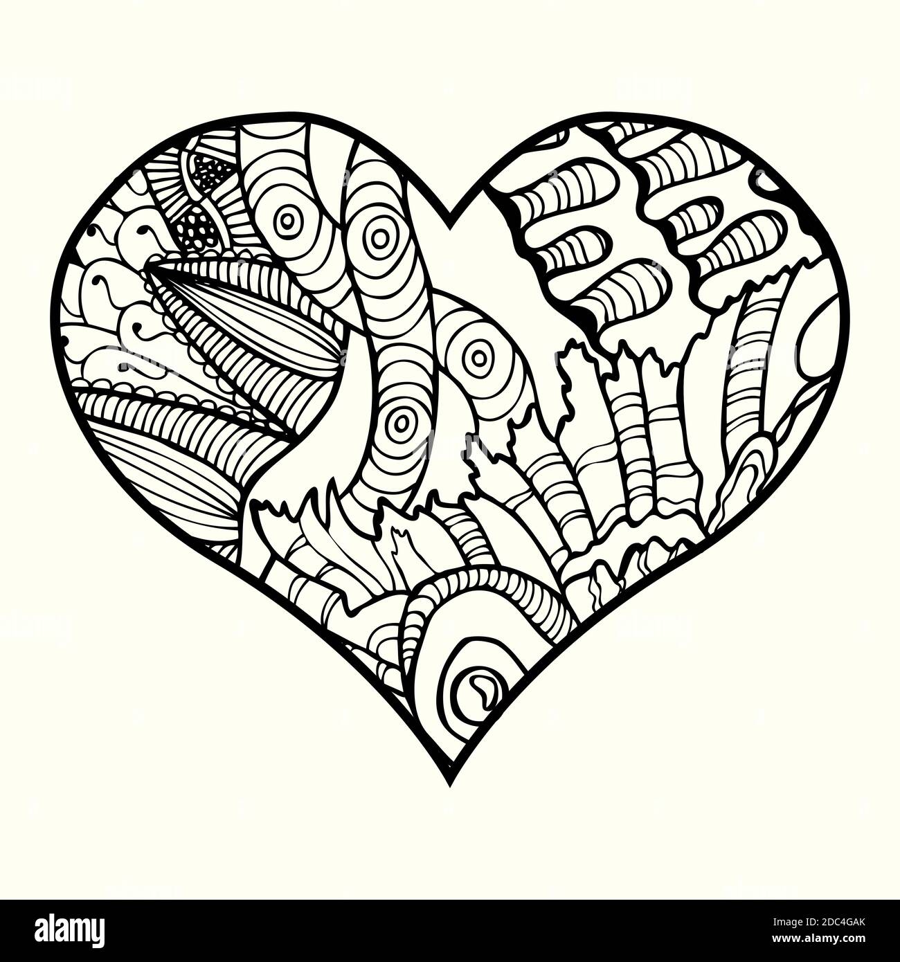 Download Zentangle Heart With Abstract Floral Pattern Inside Design Element For Valentine S Day Adult Coloring Book Page Black And White Stock Vector Image Art Alamy