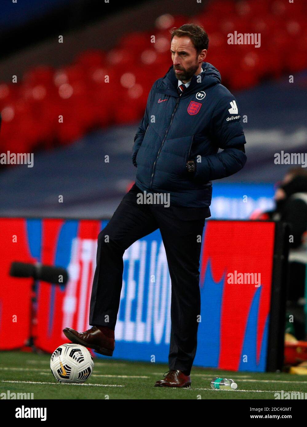 England manager Gareth Southgate on the touchline during the UEFA Nations League Group A2 match at Wembley Stadium, London. Stock Photo