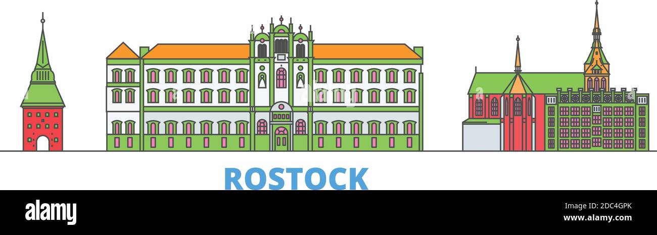Germany, Rostock line cityscape, flat vector. Travel city landmark, oultine illustration, line world icons Stock Vector