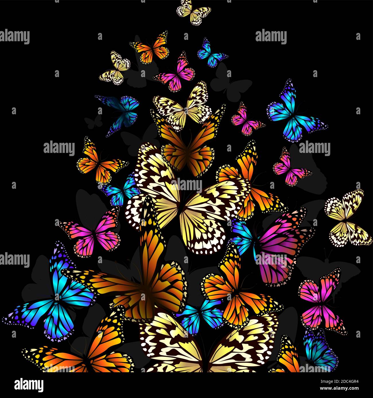 Flying multicolored butterflies. Vector illustration Stock Vector