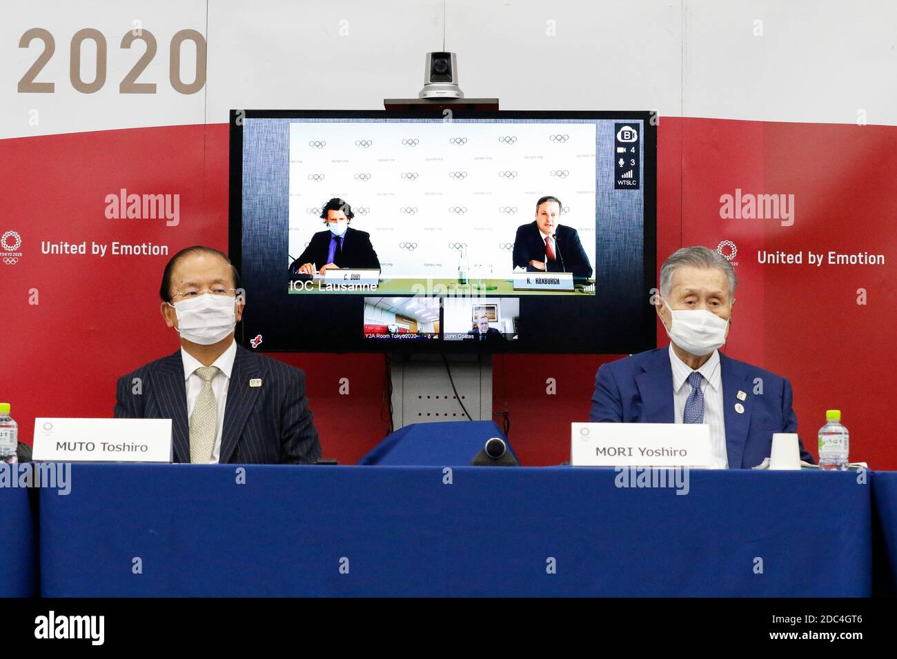 Tokyo, Japan. 25th Sep, 2020. (L to R) Christophe Dubi IOC's Olympic Games Executive Director and Robert Roxburgh Head of Olympic Games Communications of IOC (on the screen), speak during a joint press conference between the International Olympic Committee (IOC) and Tokyo Organising Committee of the Olympic and Paralympic Games (Tokyo 2020) at Harumi Island Triton Square Tower Y. Credit: Rodrigo Reyes Marin/ZUMA Wire/Alamy Live News Stock Photo