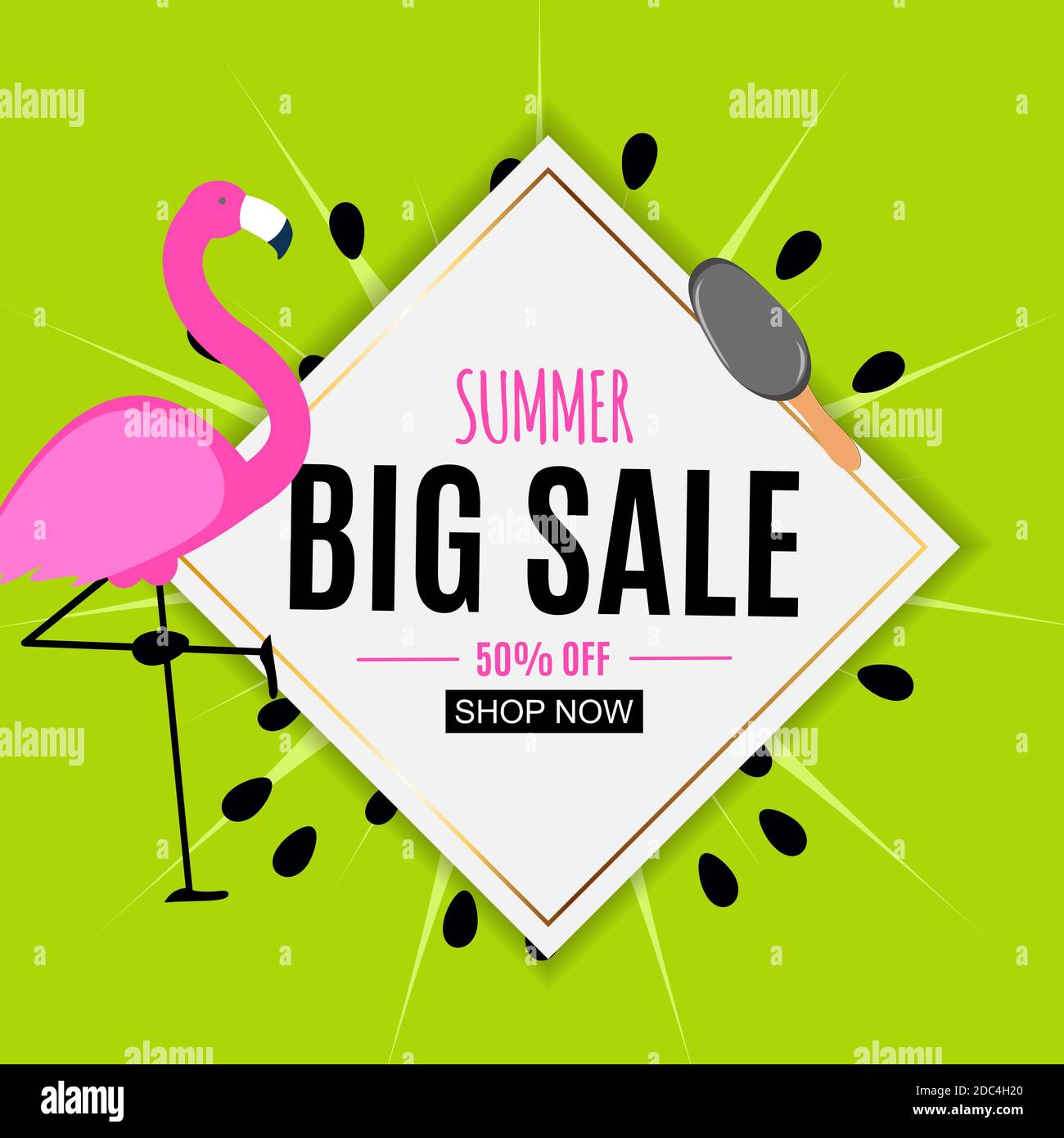 Abstract Summer Sale Background with Palm Leaves and Flamingo ...