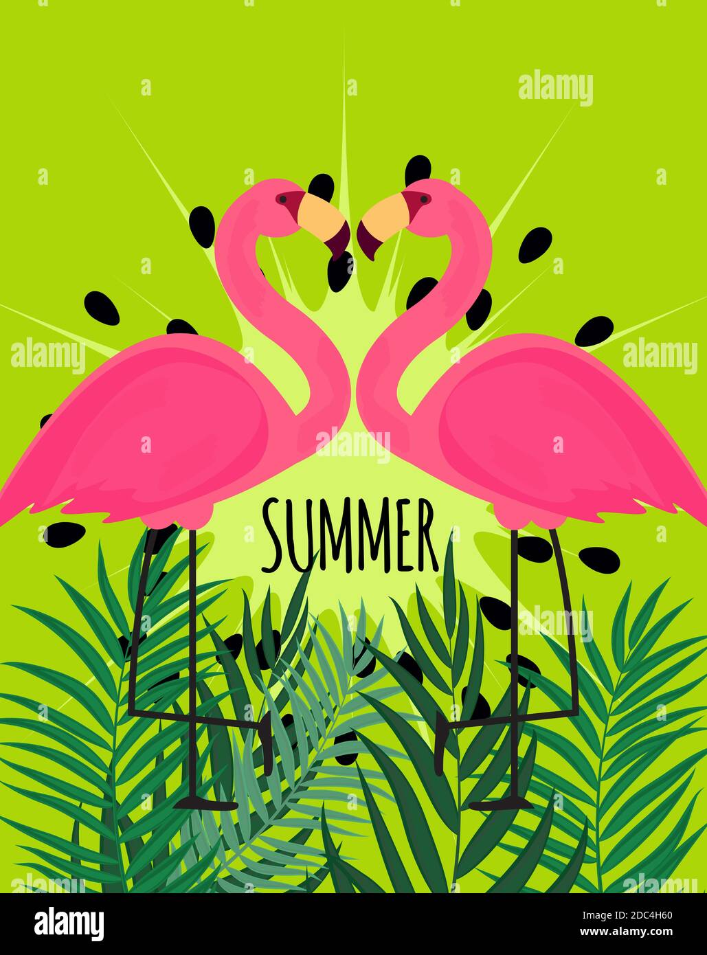 Cute Pink Flamingo Summer Background Illustration Stock Photo - Alamy