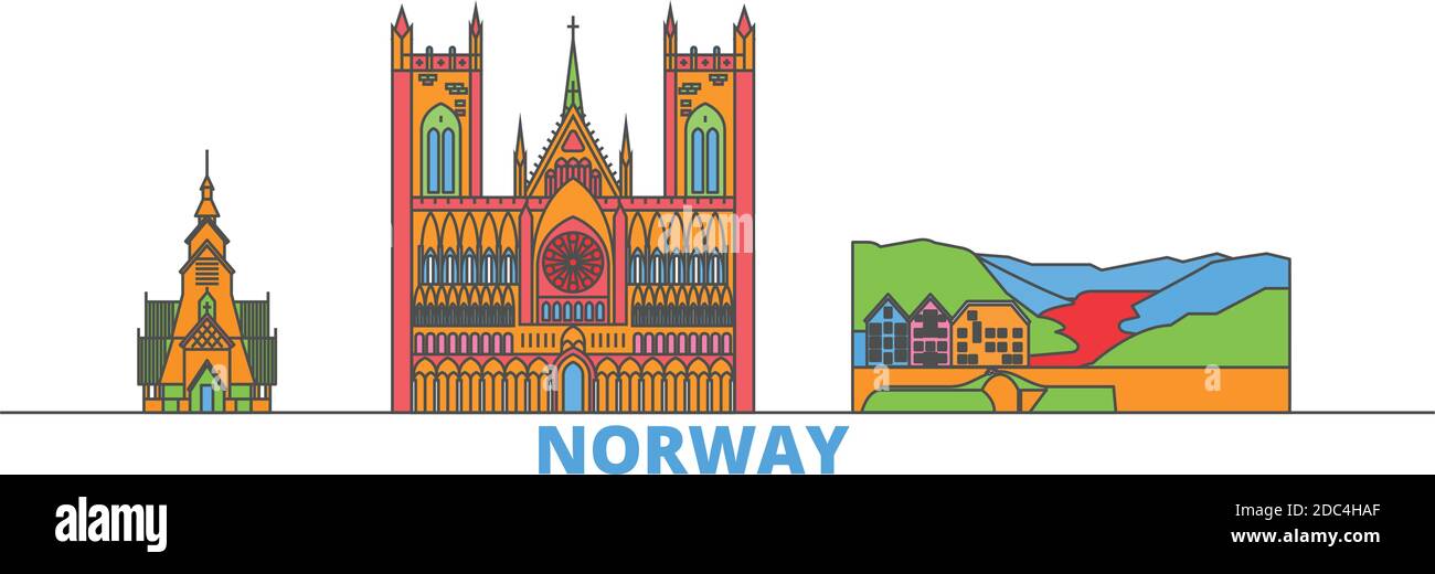 Norway line cityscape, flat vector. Travel city landmark, oultine illustration, line world icons Stock Vector