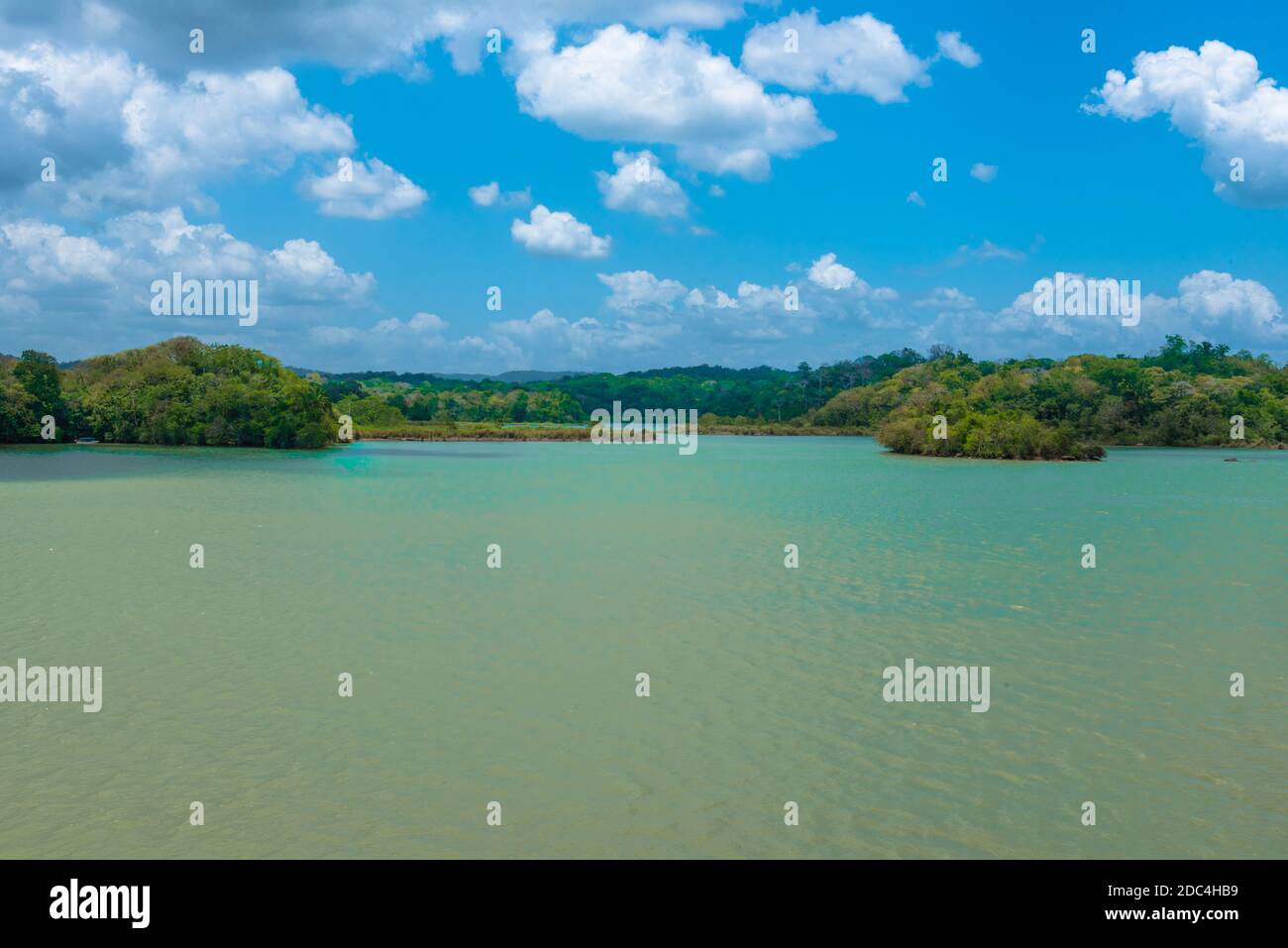 Man made Lake Gatun, is critical to the Panama Canal complex . Stock Photo