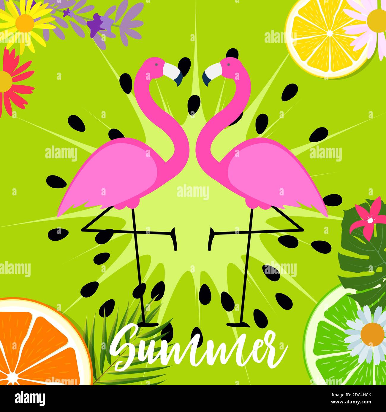 Cute Pink Flamingo Summer Background Illustration Stock Photo - Alamy