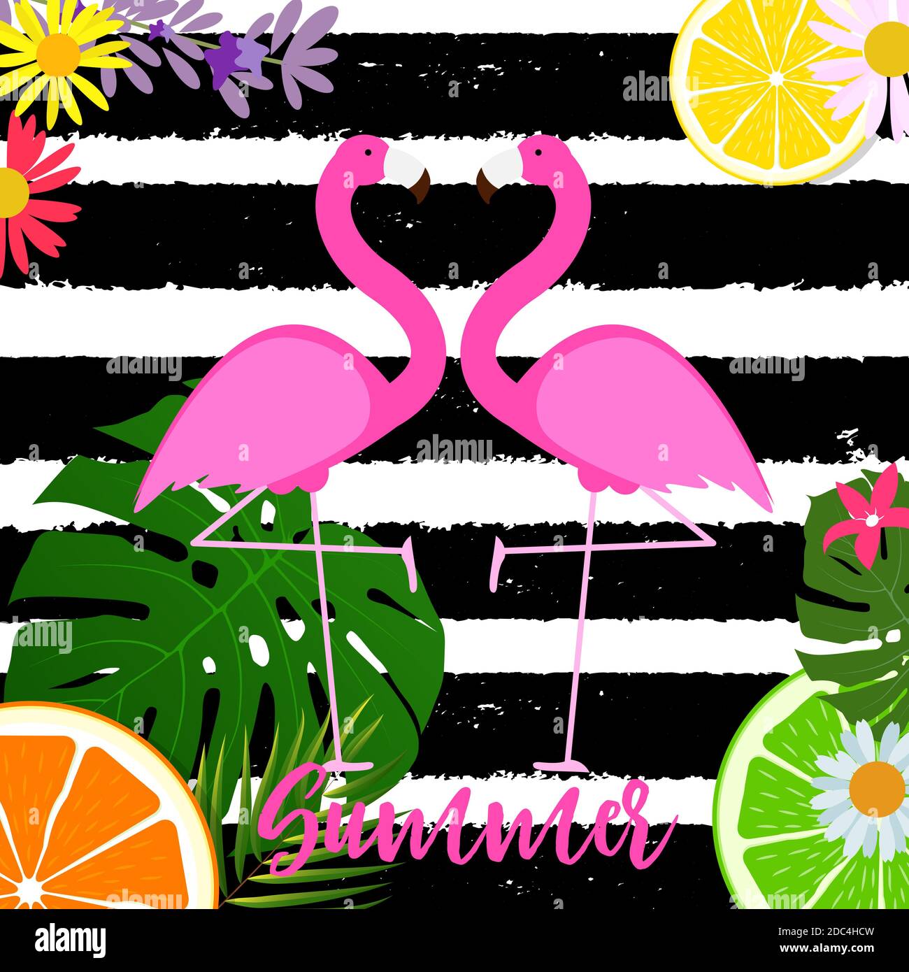 Cute Pink Flamingo Summer Background Illustration Stock Photo - Alamy