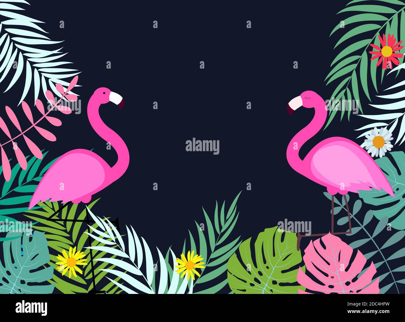 Cute Pink Flamingo Summer Background Illustration Stock Photo - Alamy