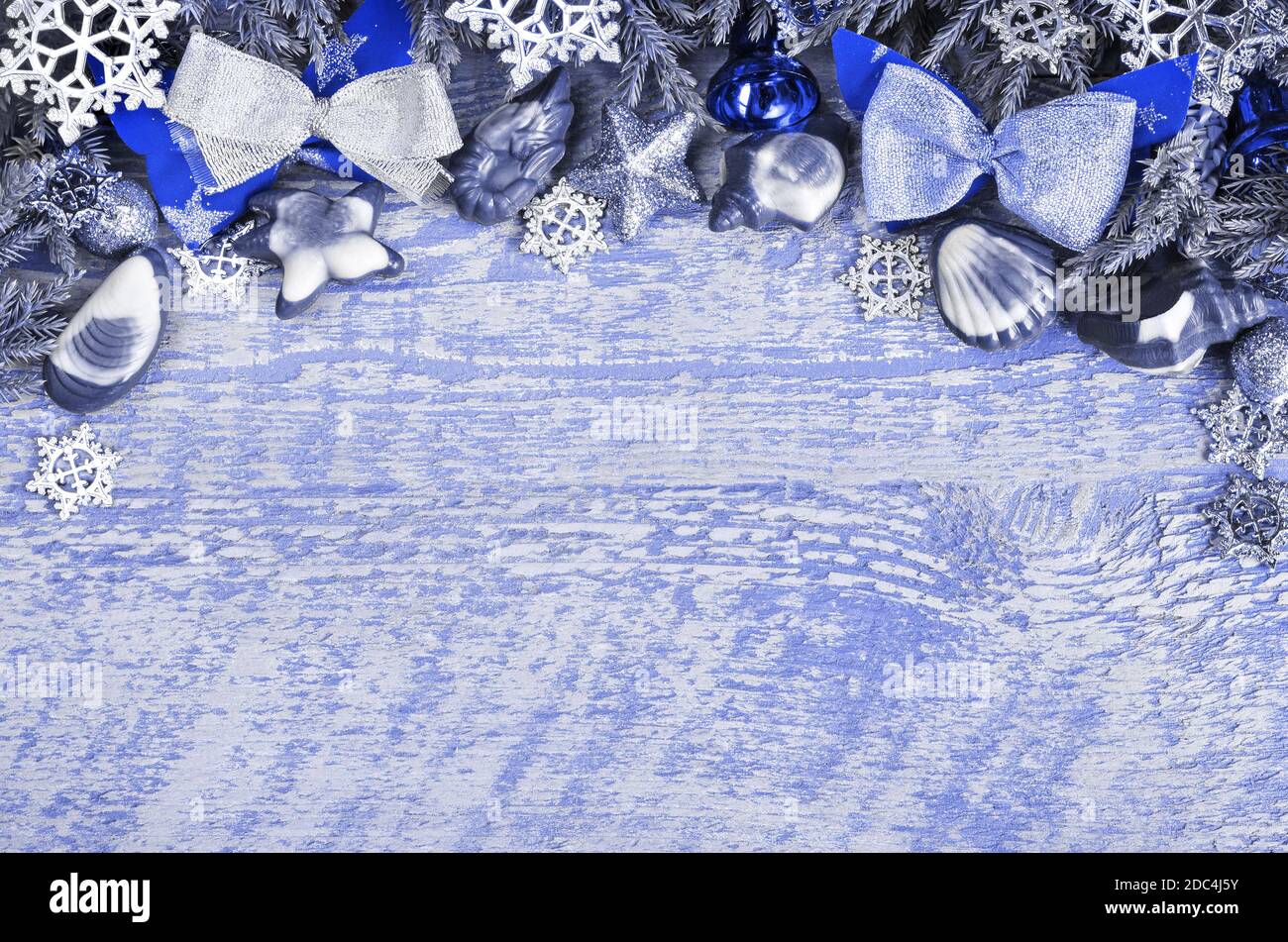 Christmas background tinted in blue tones with a vintage effect Stock Photo