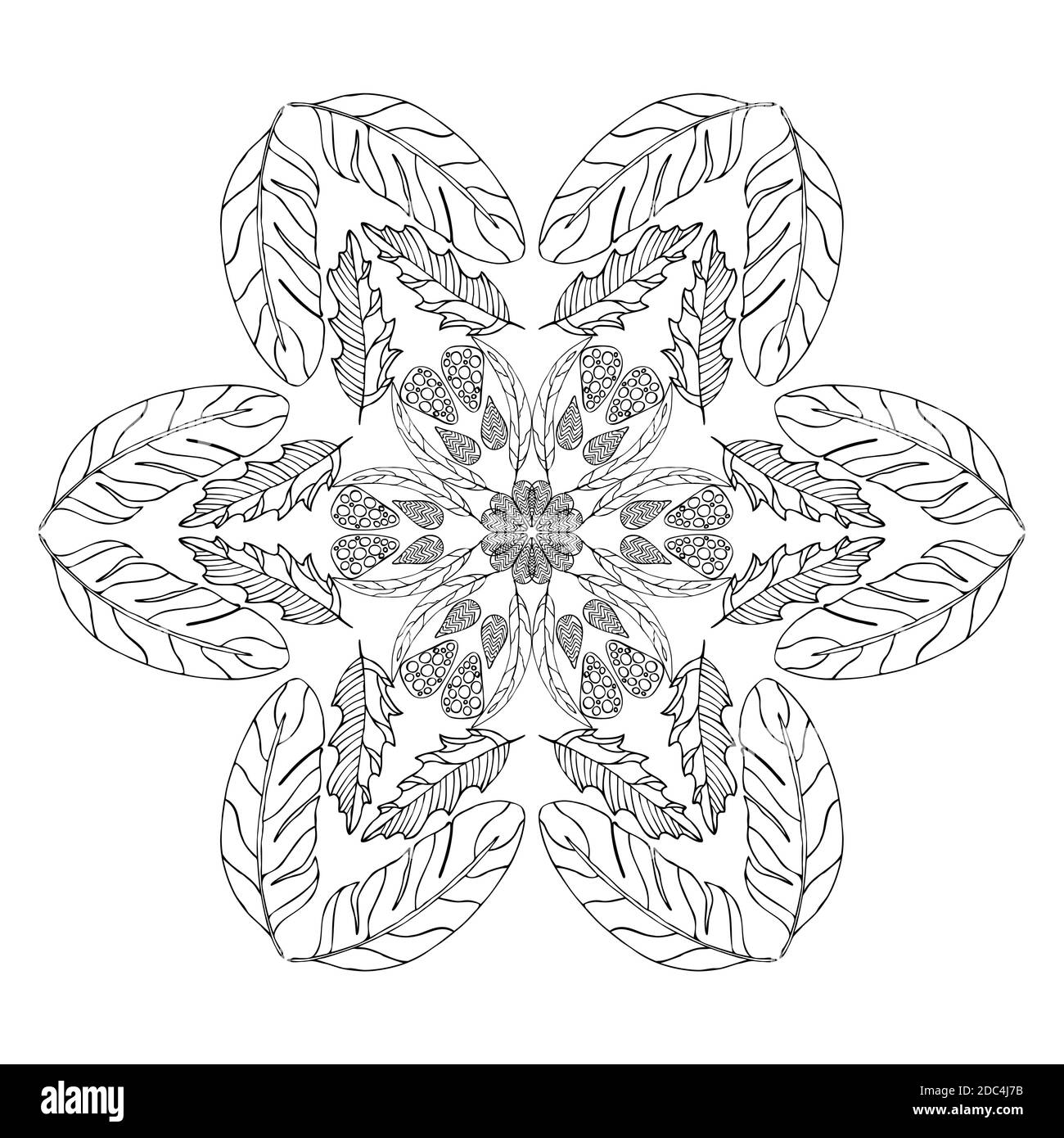Mandala for coloring book page. Abstract decorative round ornament.  Antistress art for adults. Vector design element. Natural, weave, floral  motifs Stock Vector Image & Art - Alamy