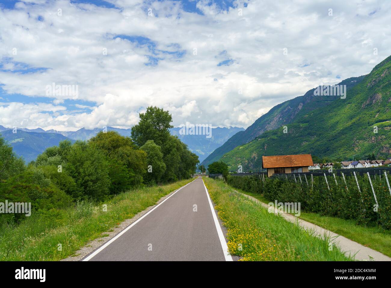 Landscape along the cycleway of the Adige river from Bolzano to Merano ...