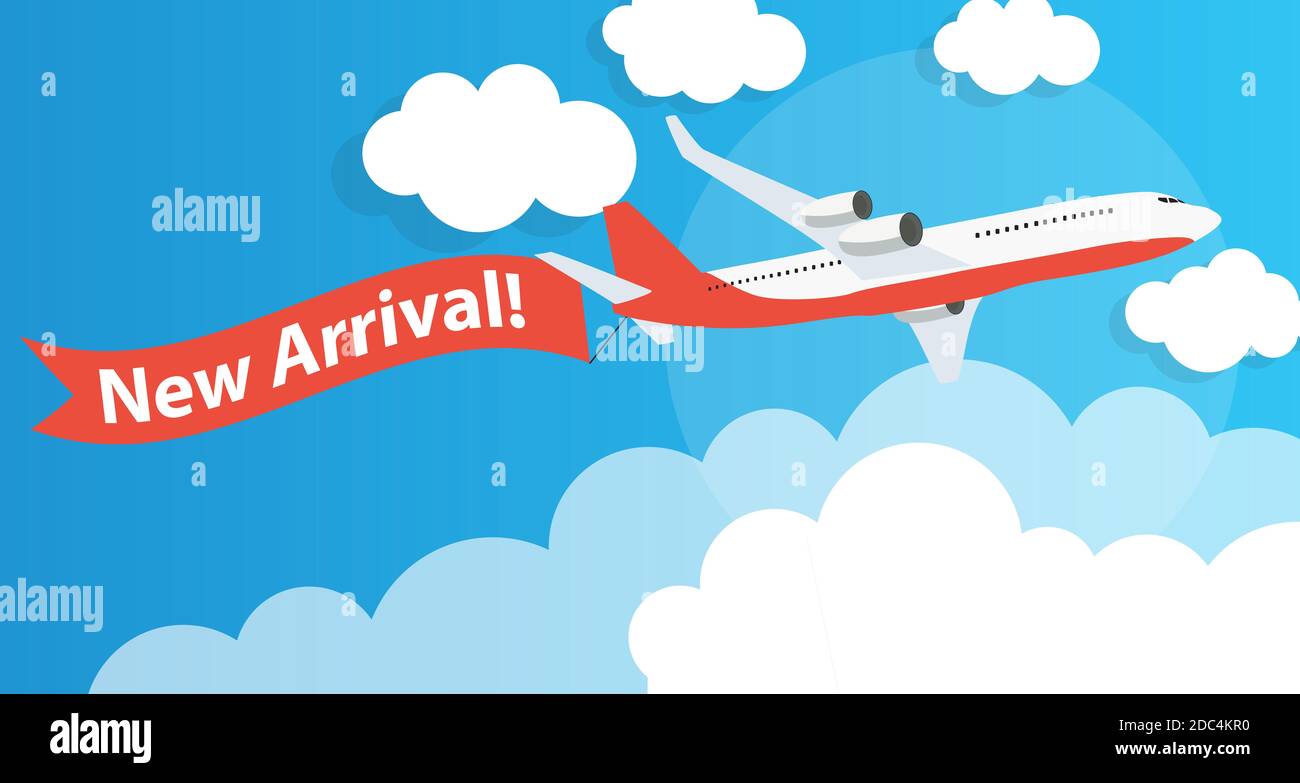 New Arrival Template Background with Airplane. Illustration Stock Photo