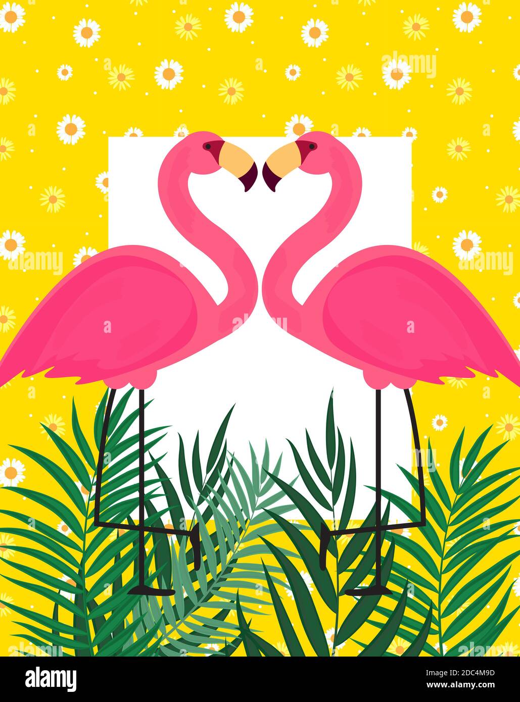 Cute Pink Flamingo Summer Background Illustration Stock Photo - Alamy