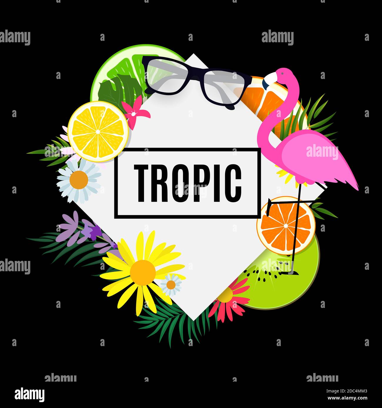 Cute Pink Flamingo Summer Background Illustration Stock Photo - Alamy