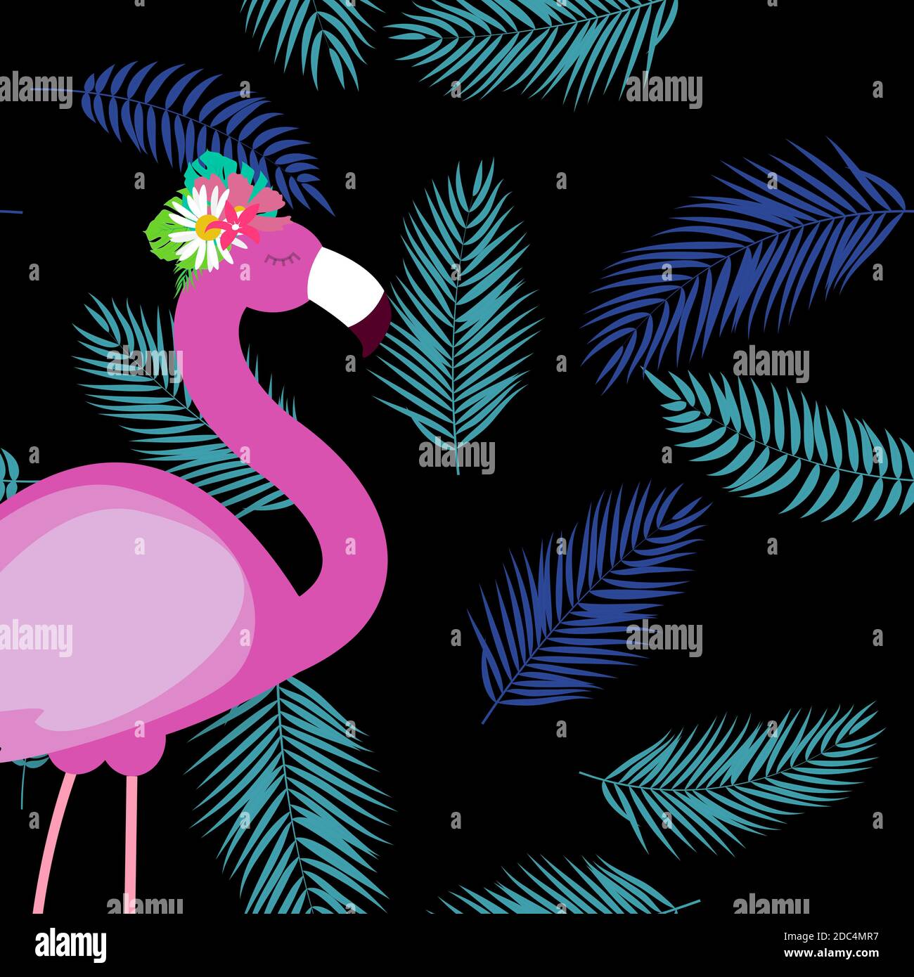 Cute Pink Flamingo Summer Background Illustration Stock Photo - Alamy