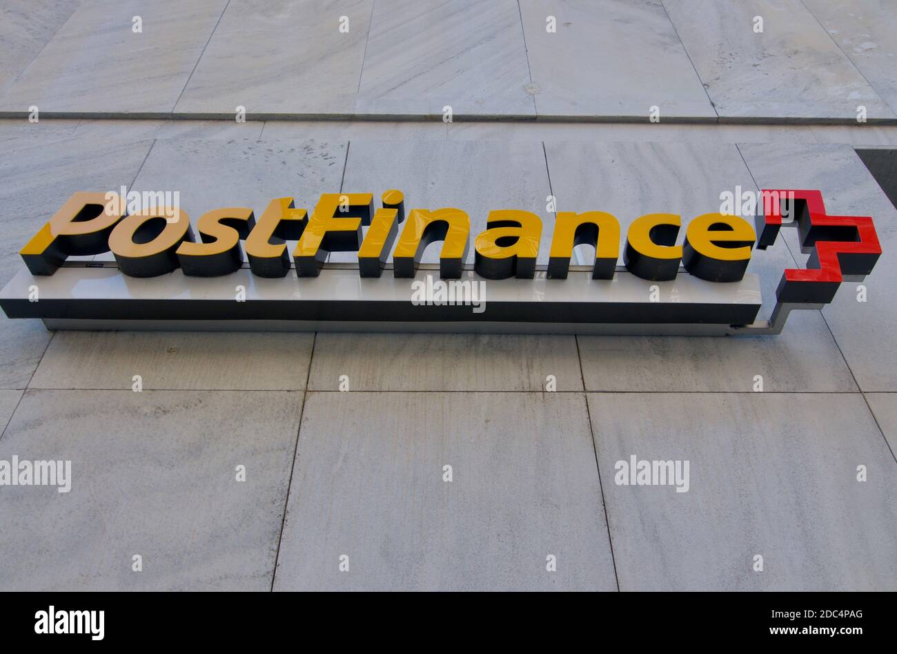 Lugano, Switzerland - 11th November 2020 : PostFinance sign hanging in ...