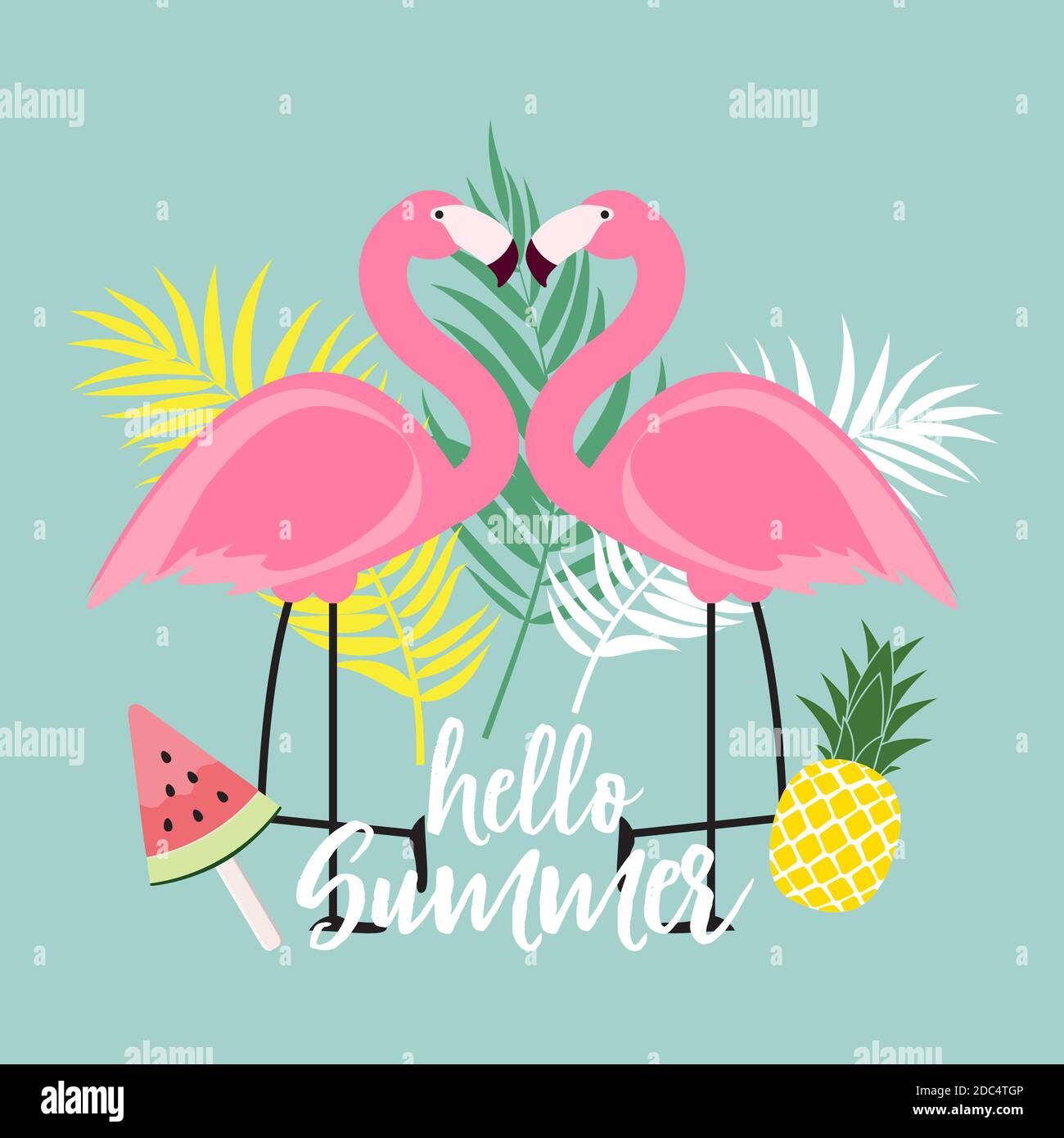 Abstract Summer Sale Background with Palm Leaves and Flamingo ...