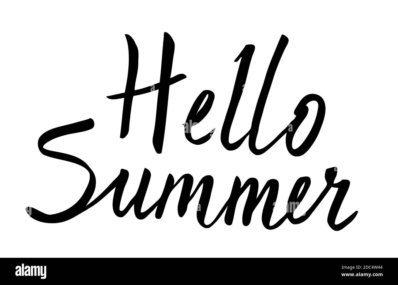 Hello summer hand drawn brush lettering isolated on white background ...