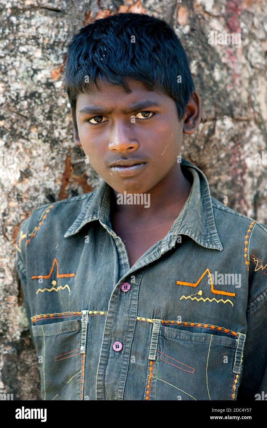 A Tamil boy poses for a photograph at Nuwara Eliya in the central highlands of Sri Lanka. Stock Photo