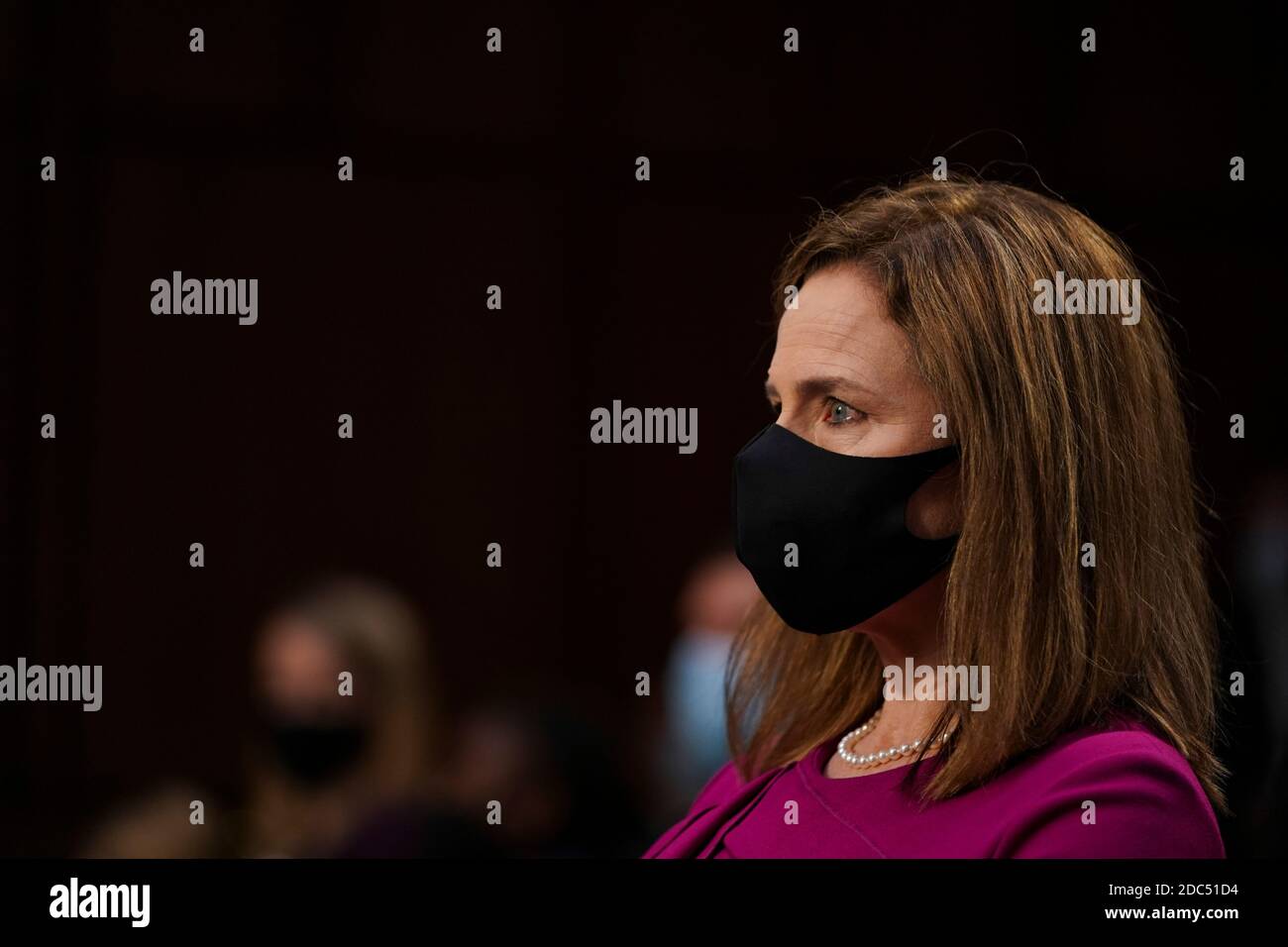 Supreme Court nominee Judge Amy Coney Barrett listens during her Senate Judiciary Committee confirmation hearing on Capitol Hill on October 12, 2020 in Washington, DC Credit: Alex Edelman/The Photo Access Stock Photo