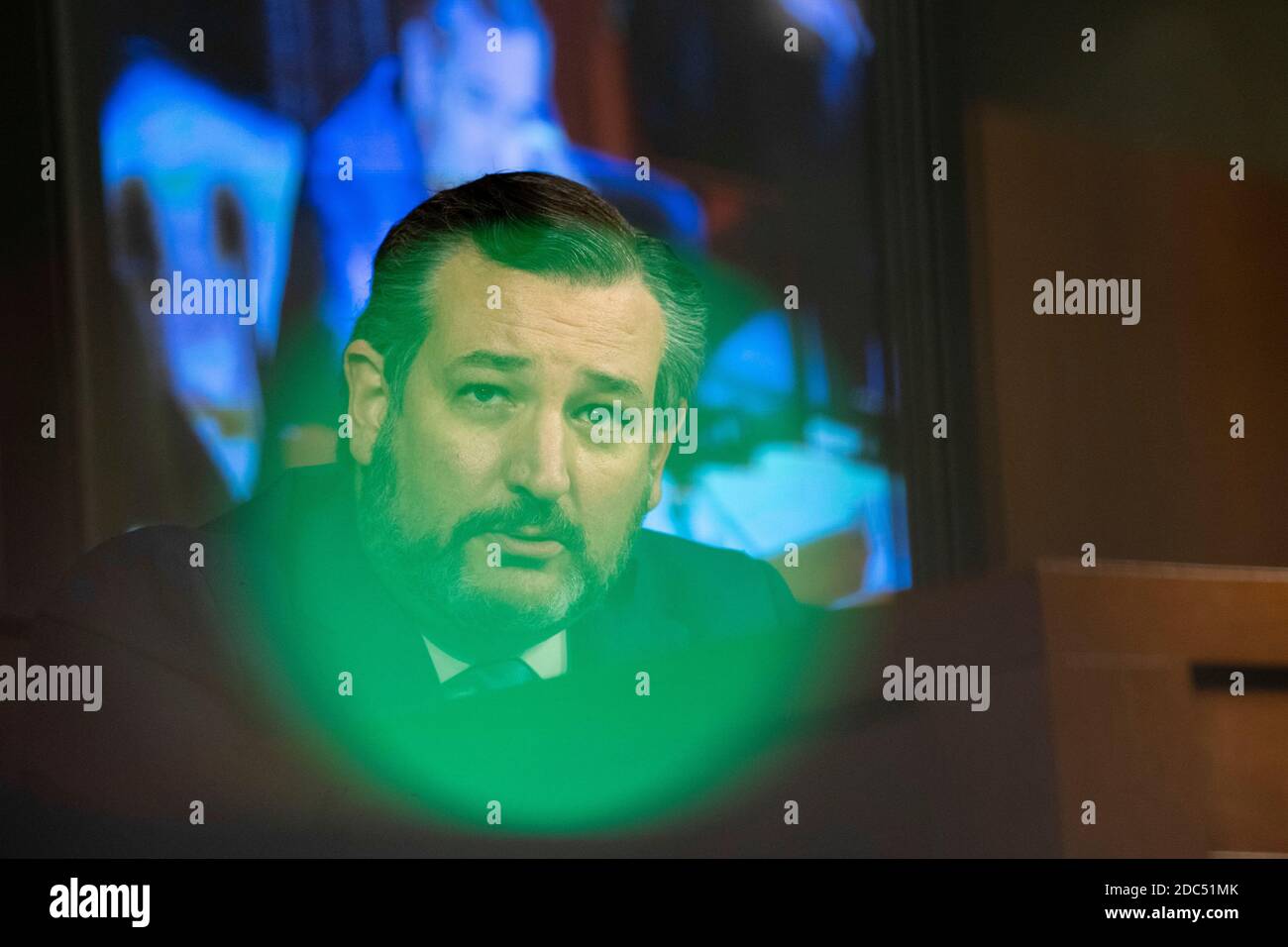 Senator Ted Cruz, Republican of Texas, asks Supreme Court nominee Judge Amy Coney Barrett speaks during her Senate Judiciary Committee confirmation hearing on Capitol Hill on October 12, 2020 in Washington, DC Credit: Alex Edelman/The Photo Access Stock Photo