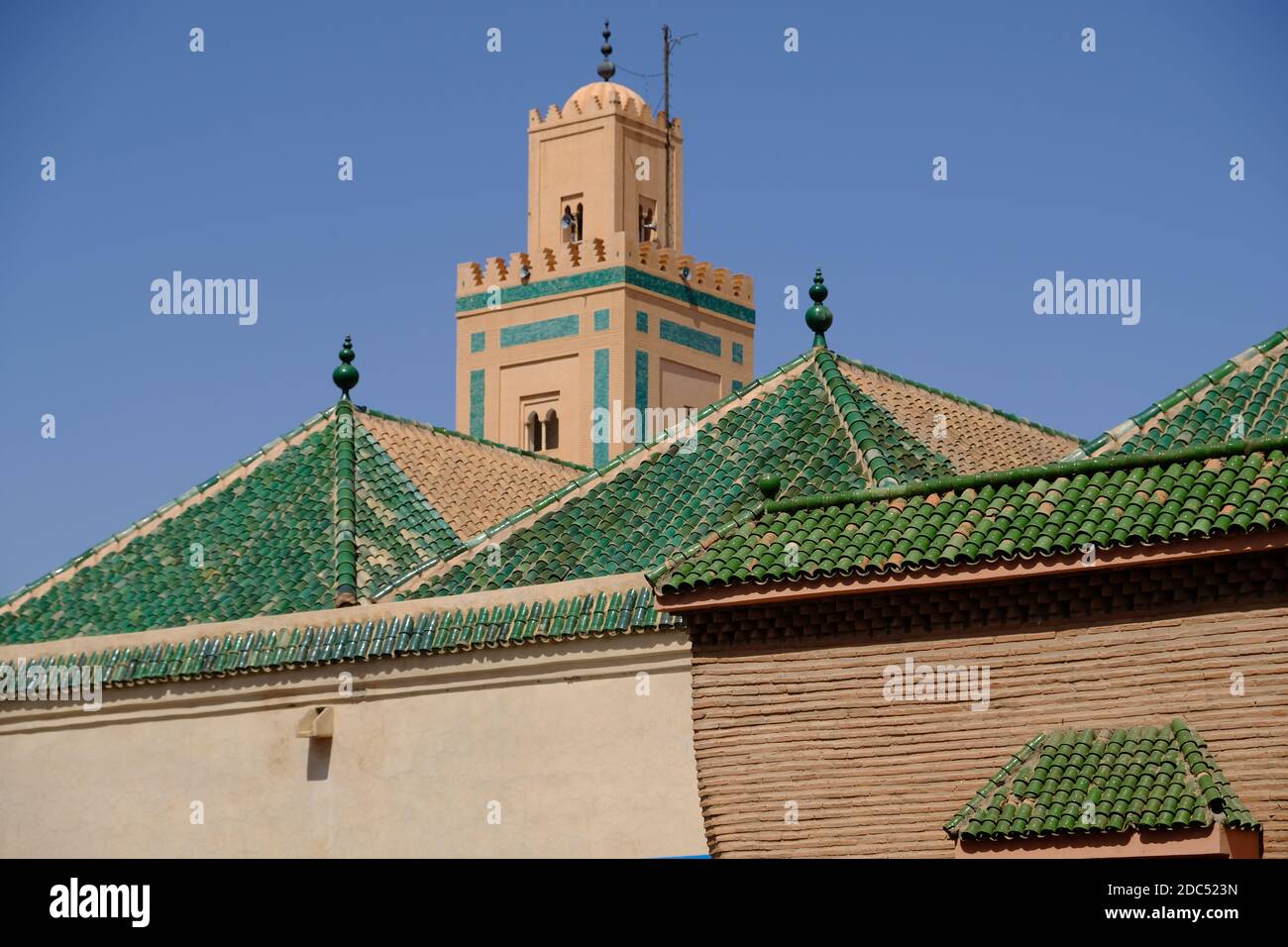 Morocco Marrakesh - Moulay el Yazid Mosque with green rooftops Stock Photo