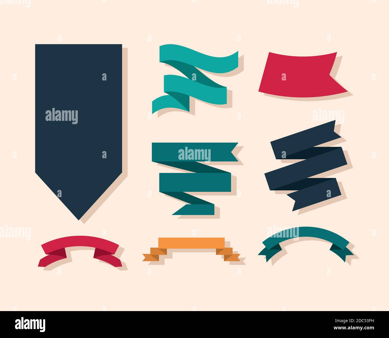 set of ribbons decoration ornament layout icons vector illustration ...