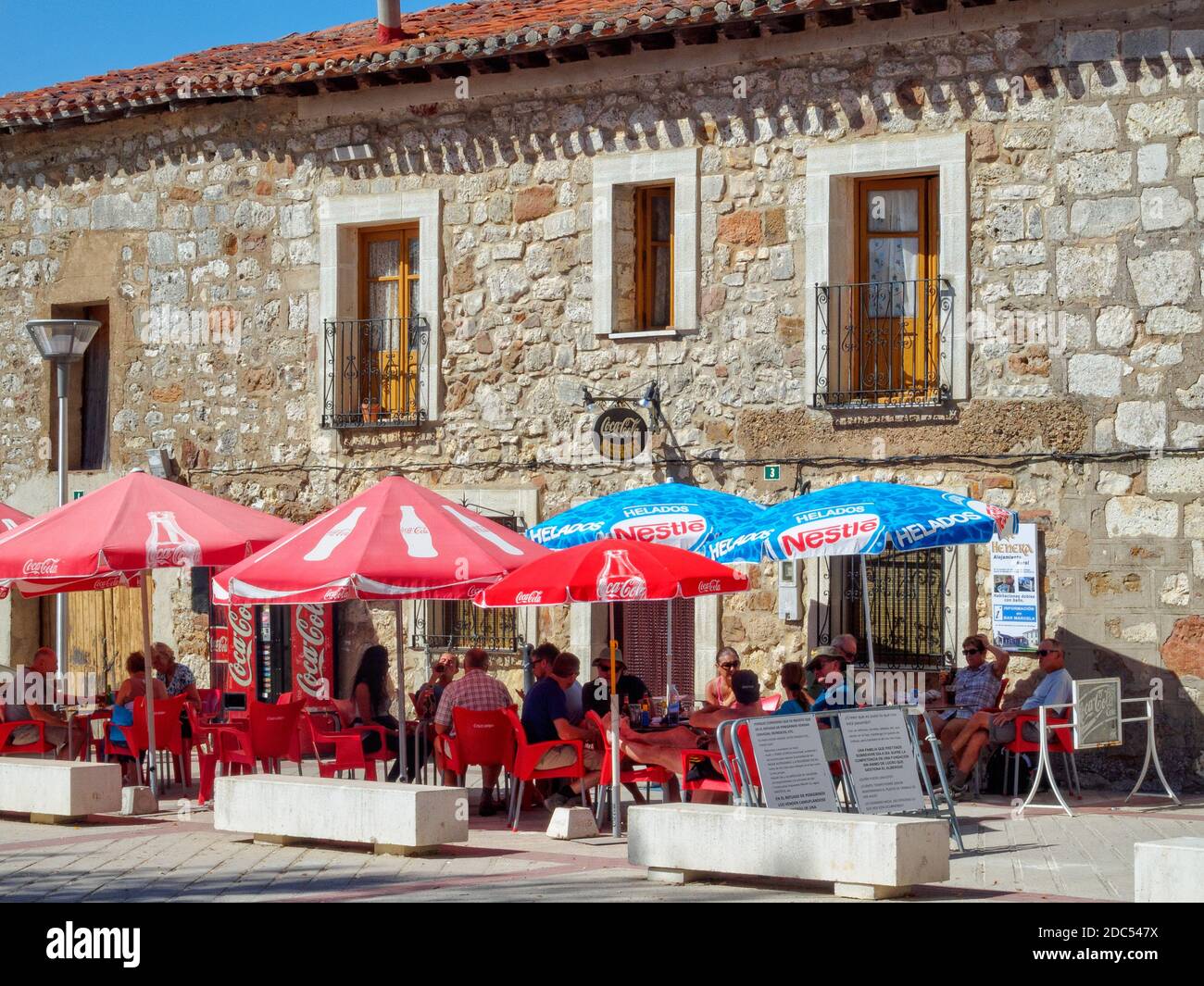 Bar Marcela is a popular dining place for pilgrims on the Camino - San Juan de Ortega, Castile and León, Spain Stock Photo