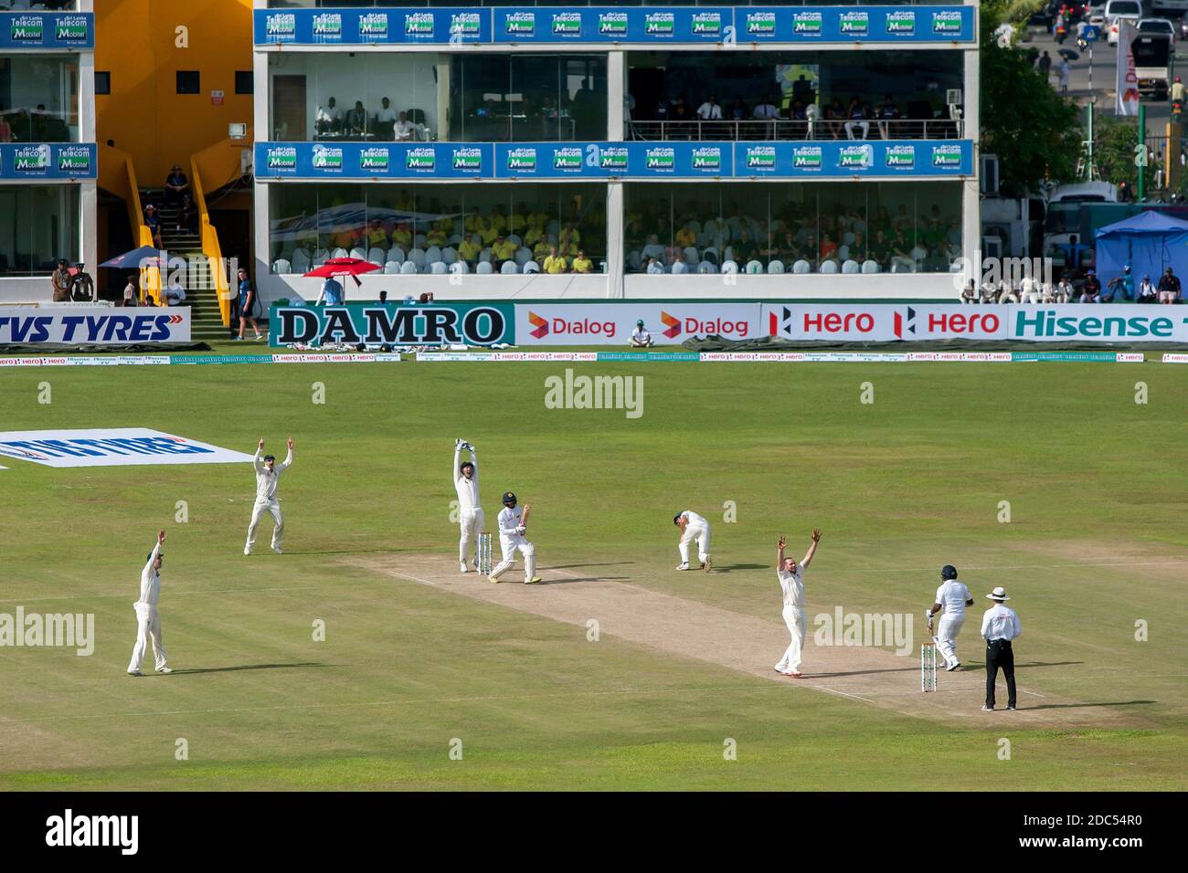 Action from the Second Test,cricket match Australia verses Sri Lanka at Galle International Cricket Ground in southern Sri Lanka. Stock Photo