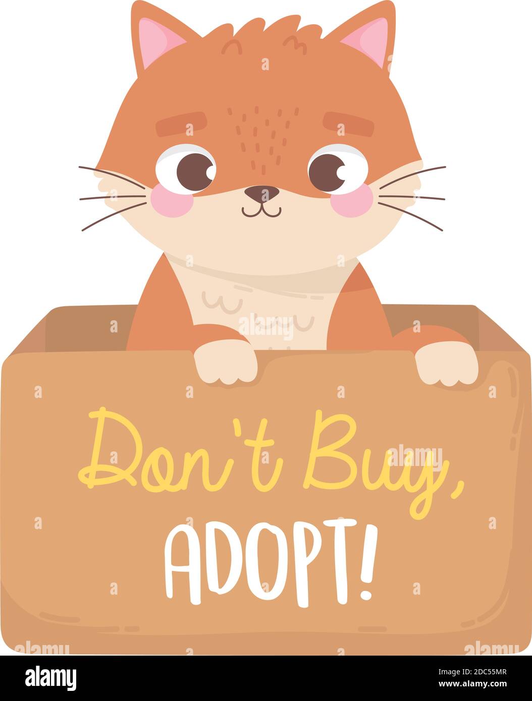 adopt a pet, cute little cat in the cardboard box vector illustration