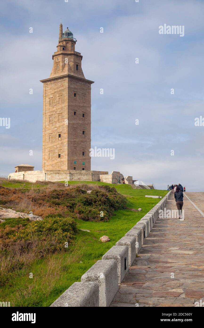 Tower of Hercules lighthouse A Coruña, Galicia, Spain with copy space Stock Photo