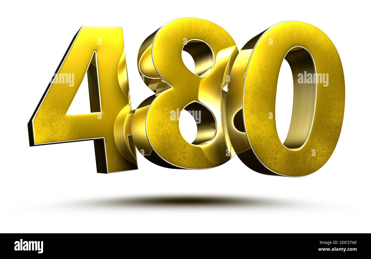 Gold numbers 490 isolated on white background illustration 3D rendering