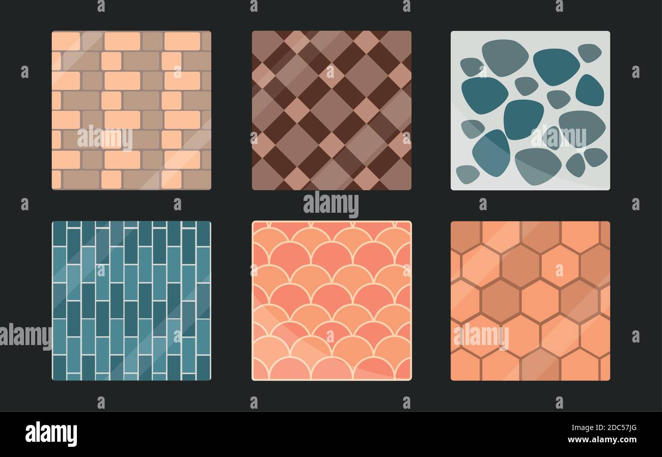 set of paving tiles bricks geometric minimalist seamless patterns vector illustration Stock Vector