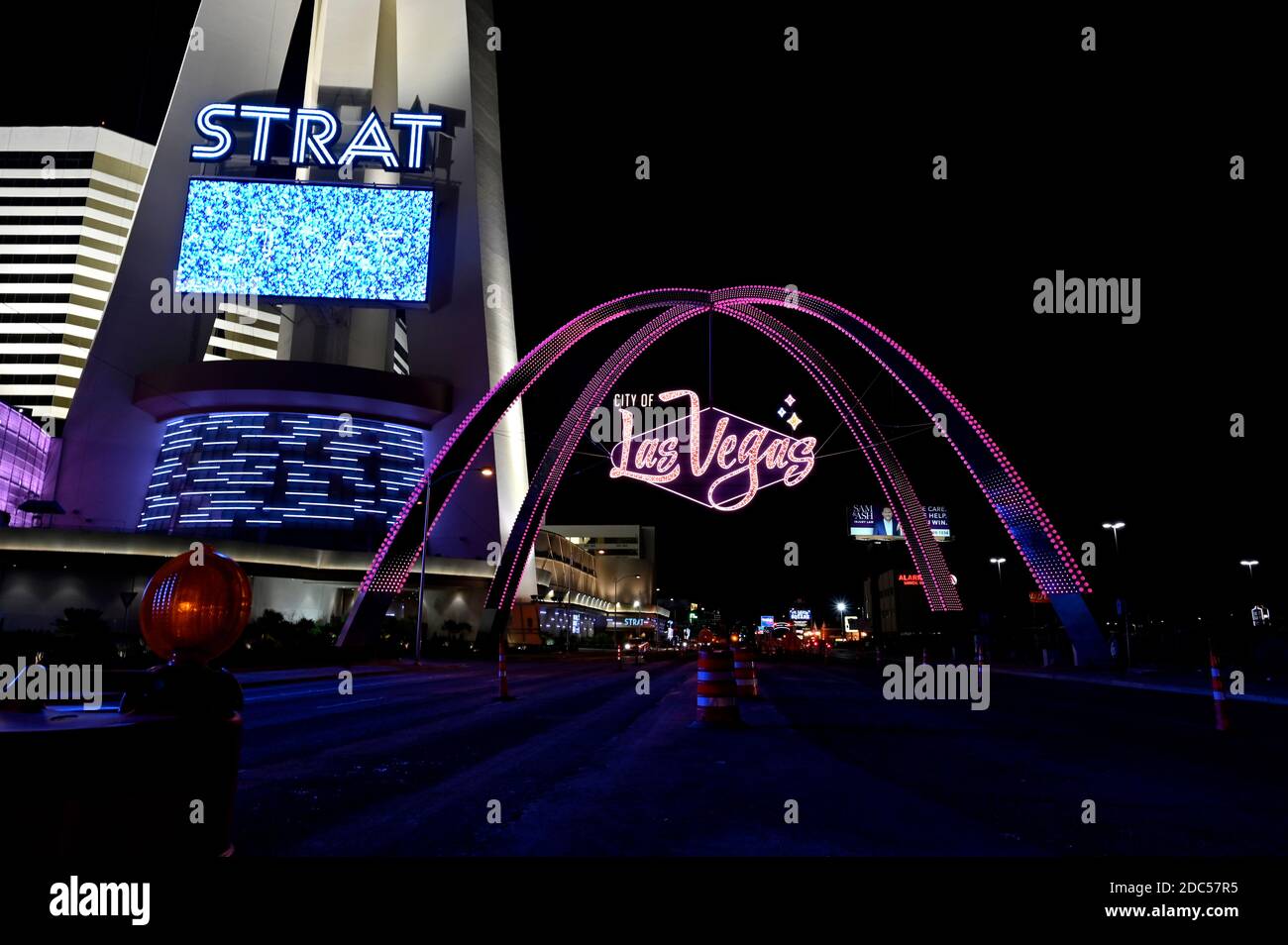 Las Vegas, Nevada, USA. 18th Nov, 2020. The Las Vegas Gateway Arches are  seen next to the The STRAT Hotel, Casino & SkyPod along the Las Vegas Strip  on November 18, 2020