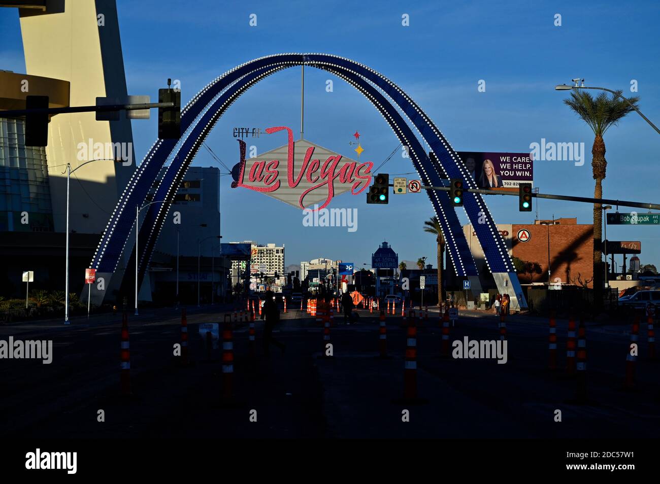 City Of Las Vegas' new gateway arches illuminated for first time