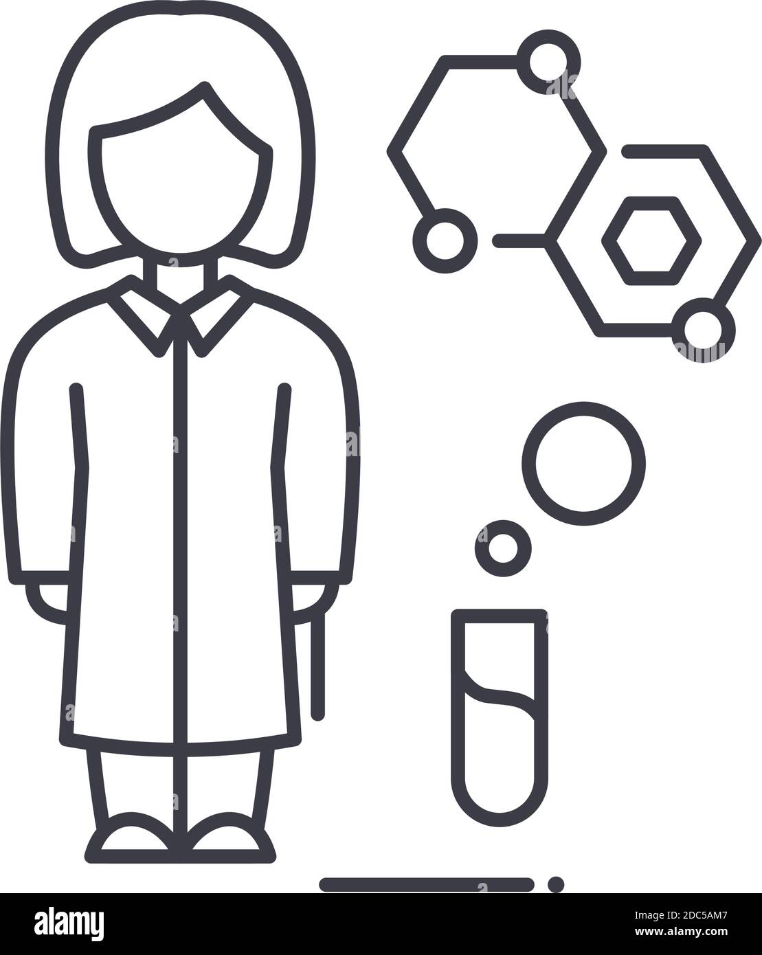 Scientist woman icon, linear isolated illustration, thin line vector ...