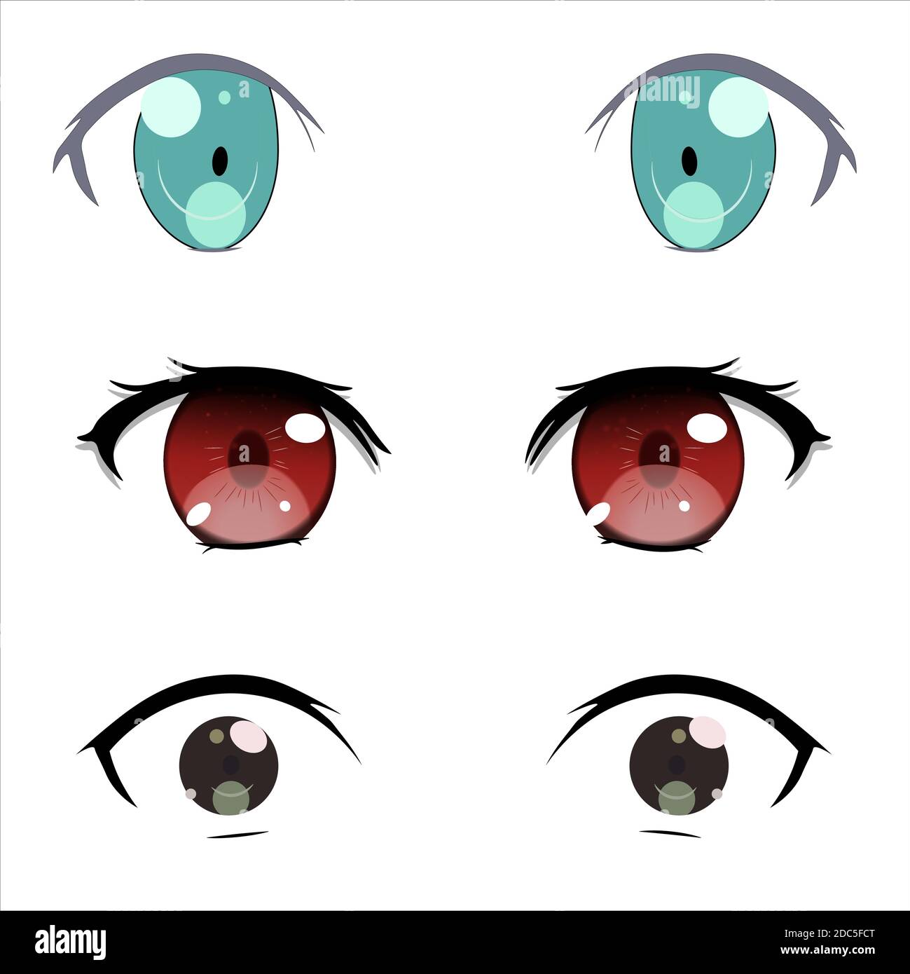 Beautiful vector cartoon emotional eyes. Joy. Anger. Calmness. Anime girl  in japanese. Anime style, drawn vector illustration. Sketch Stock Vector  Image & Art - Alamy