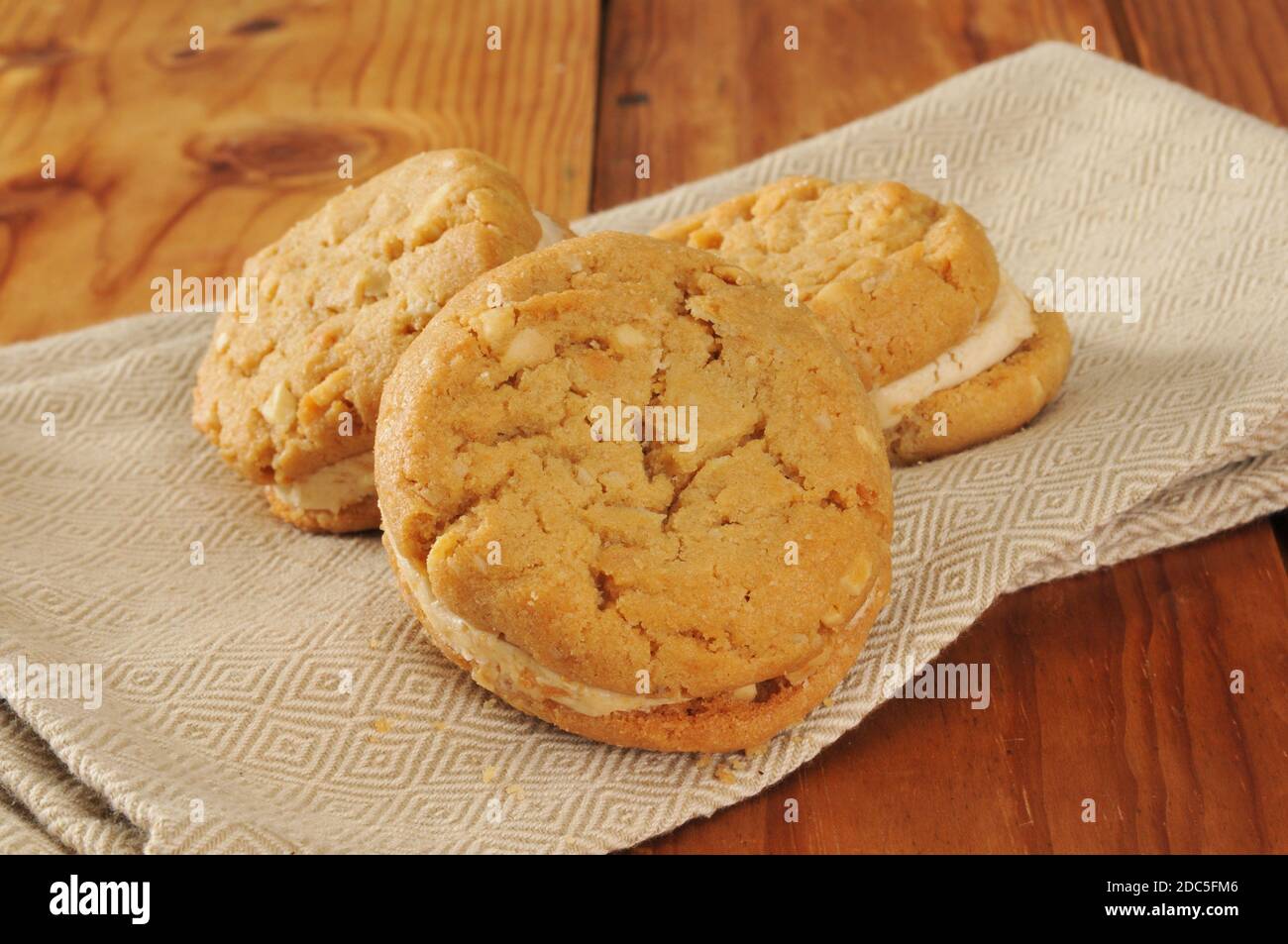 Gourmet peanut butter cream sandwich cookies on a napkin Stock Photo Alamy