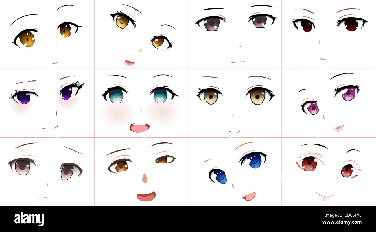 Manga expression. Girl eyes, mouth, eyebrows anime woman faces. Female By  YummyBuum