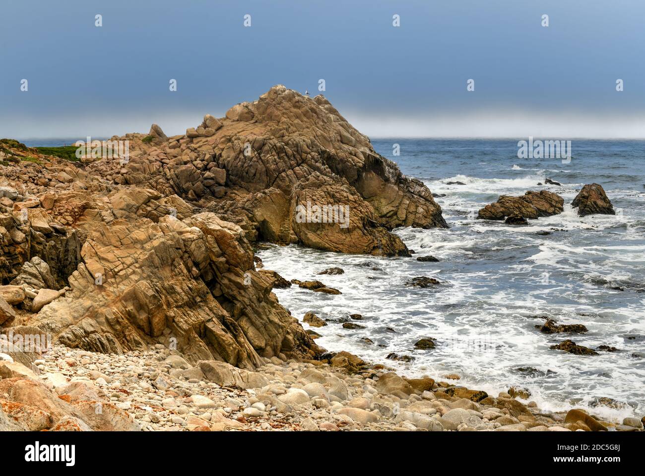 Landscape of Spanish Bay along 17 Mile Drive in the coast of Pebble Beach, California Stock Photo