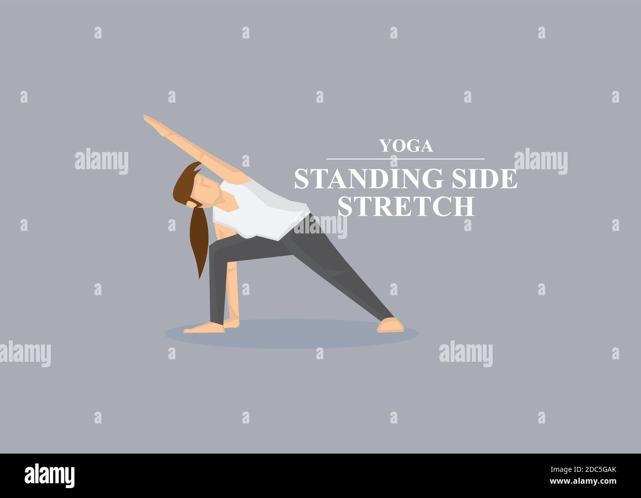 Sporty women doing side stretch with one hand on floor in yoga standing