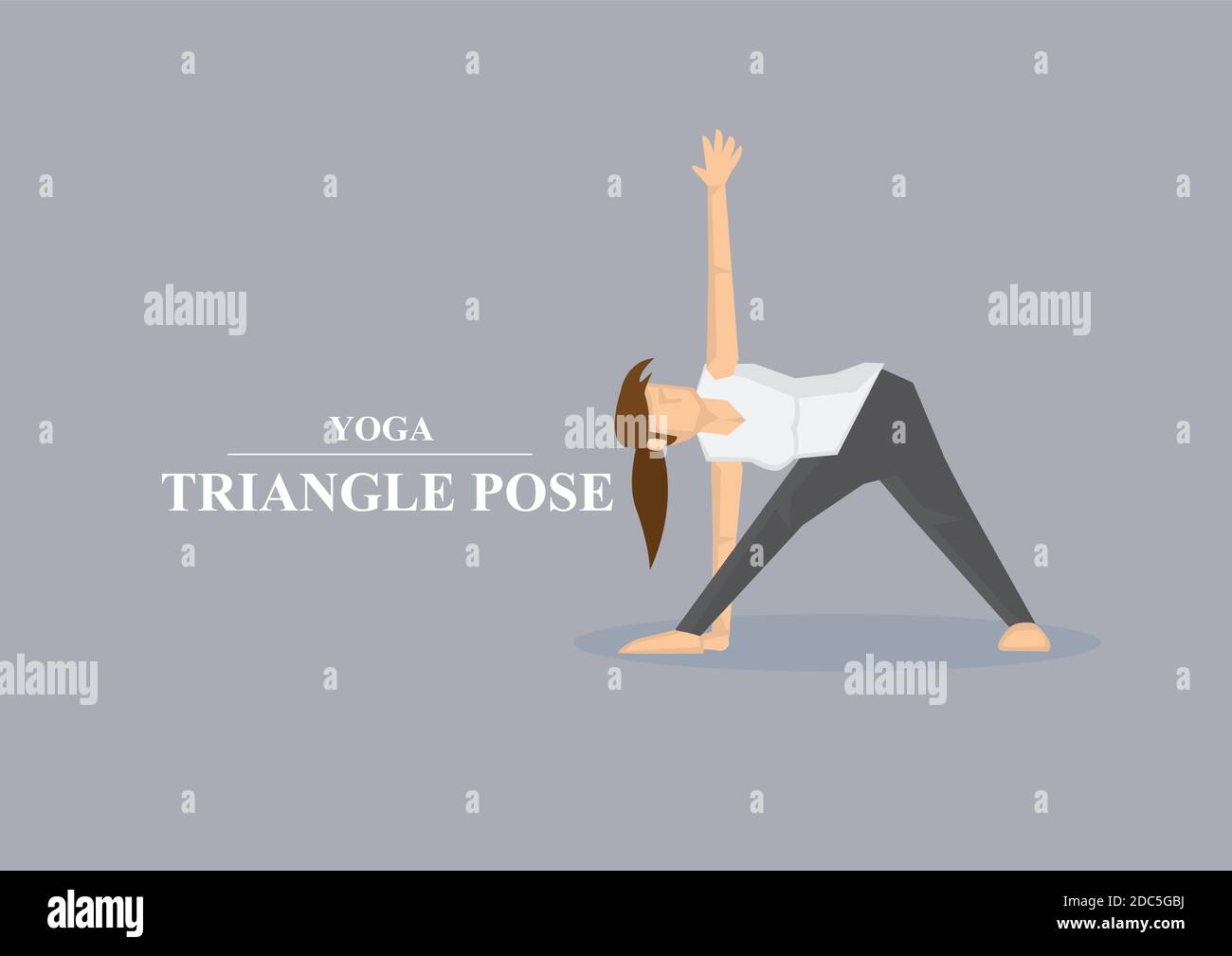Vector illustration of sporty women in doing side stretch in yoga triangle pose isolated on plain grey background. Stock Vector