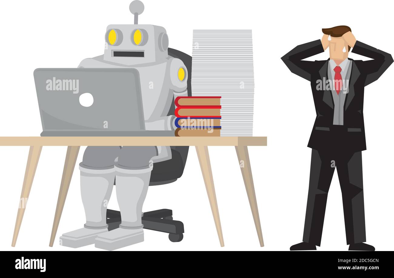 Robot taken over office worker by doing his job. Depicts automation, future job  market and artificial intelligence. Concept of Human vs Robot. Isolate  Stock Vector Image & Art - Alamy