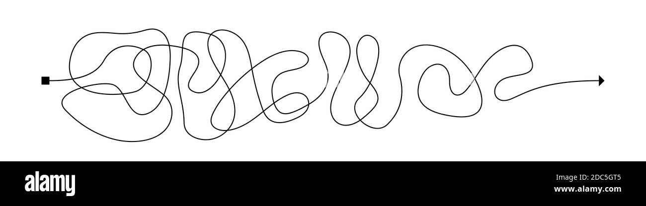 Tangled line with the beginning and the end. Problem solving concept ...