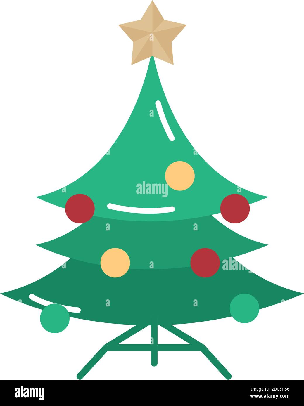 merry christmas, tree with balls and star decoration vector ...